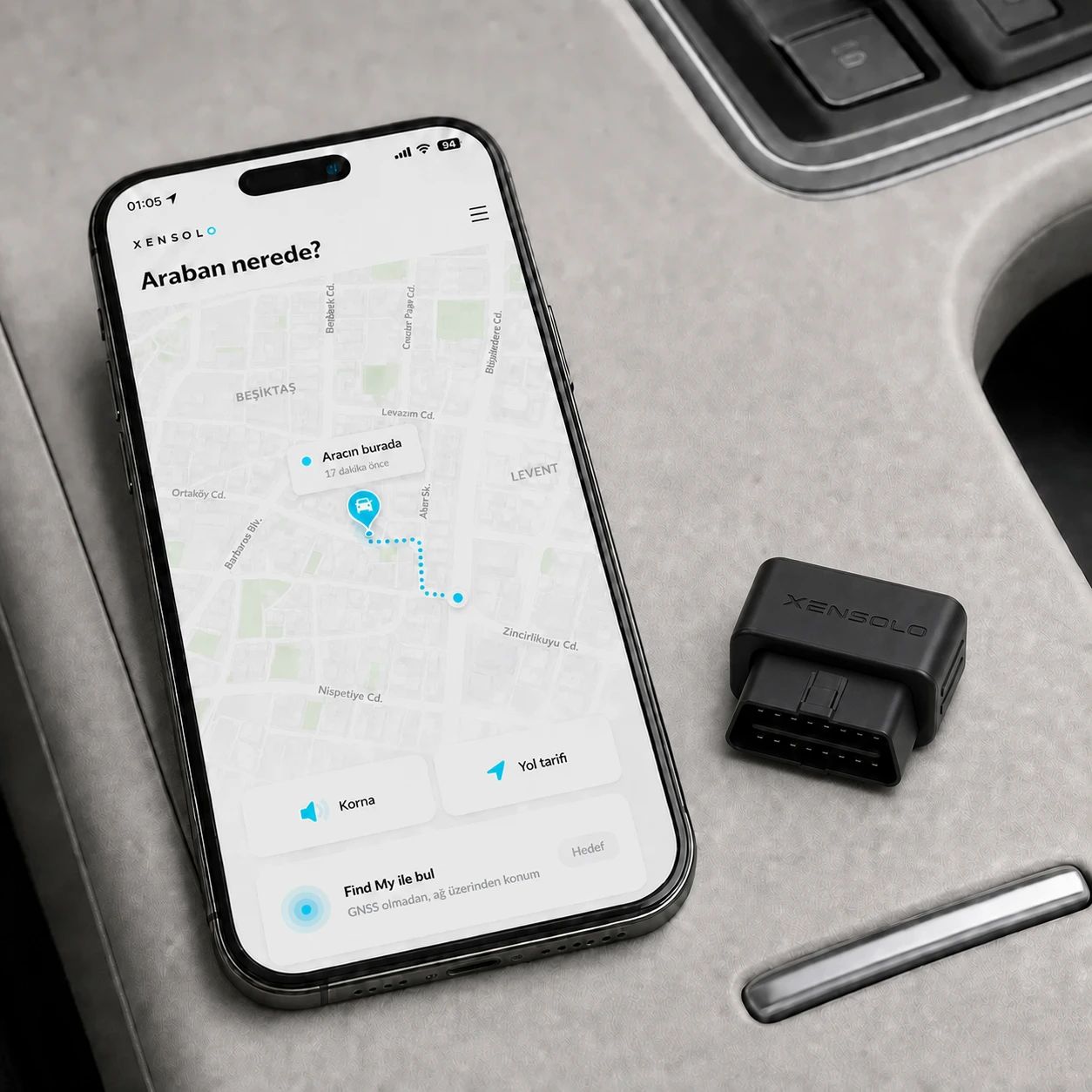 Apple Find My veya Google Find Hub ağı için konsept XENSOLO bulma deneyimi